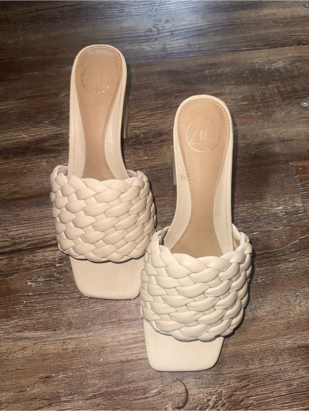 Woven Block Heel Slide Sandals – Cream/Nude – Size 8